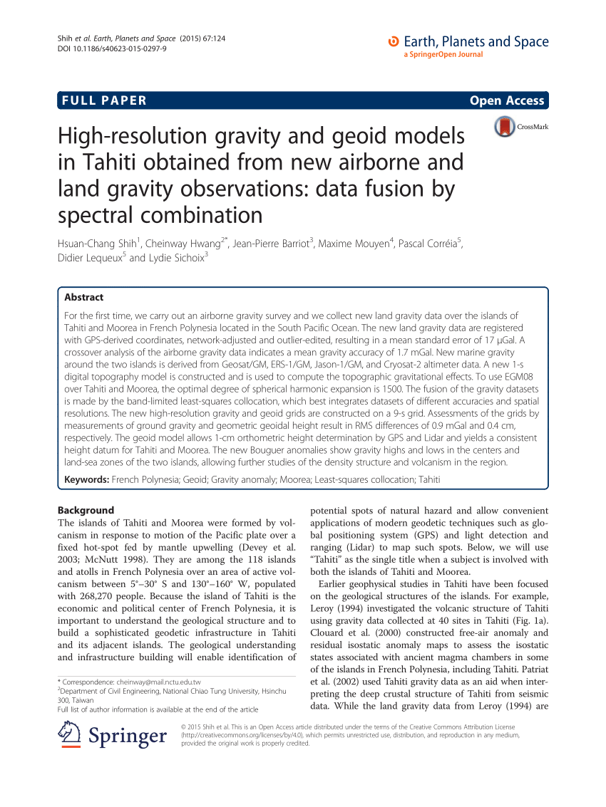PDF) High-resolution gravity and geoid models in Tahiti obtained ...