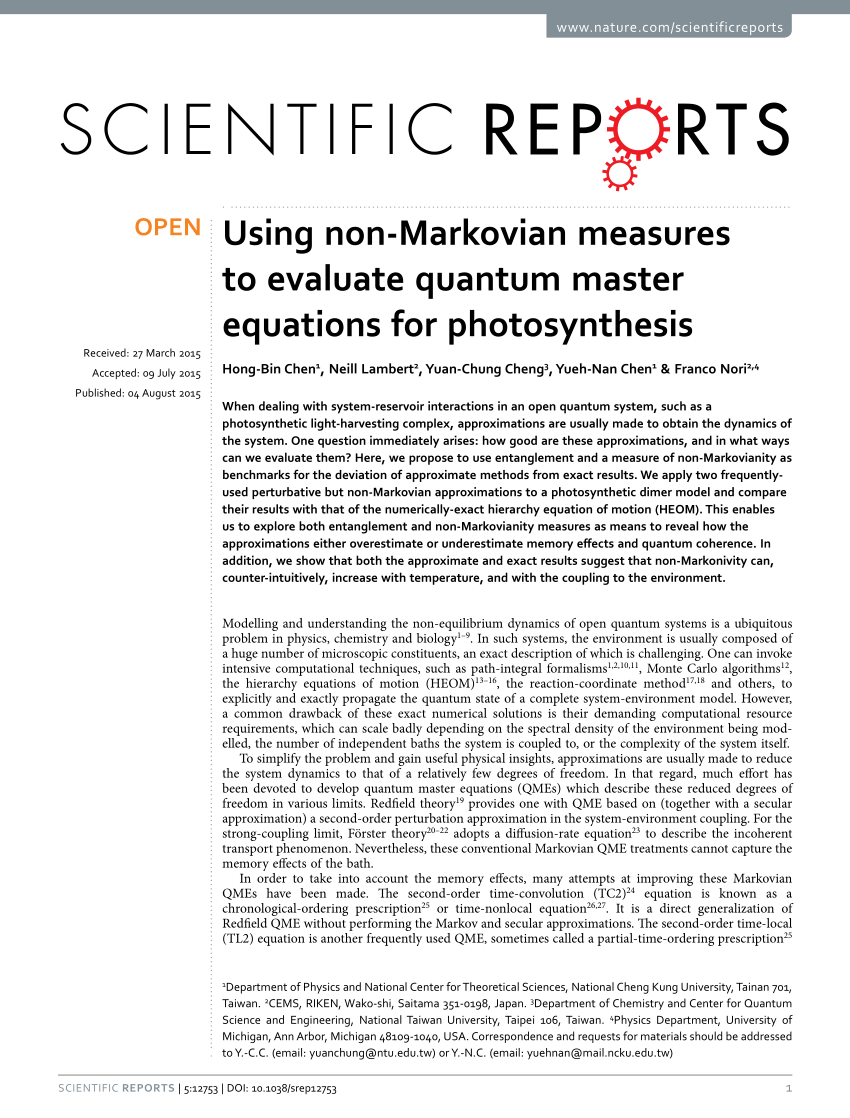 PDF) Using non-Markovian measures to evaluate quantum master 