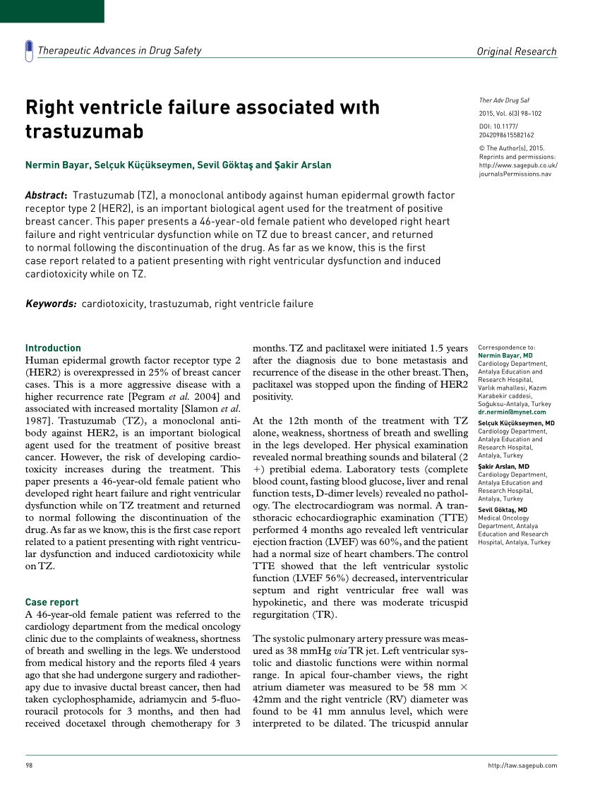 PDF Right ventricle failure associated w th trastuzumab 