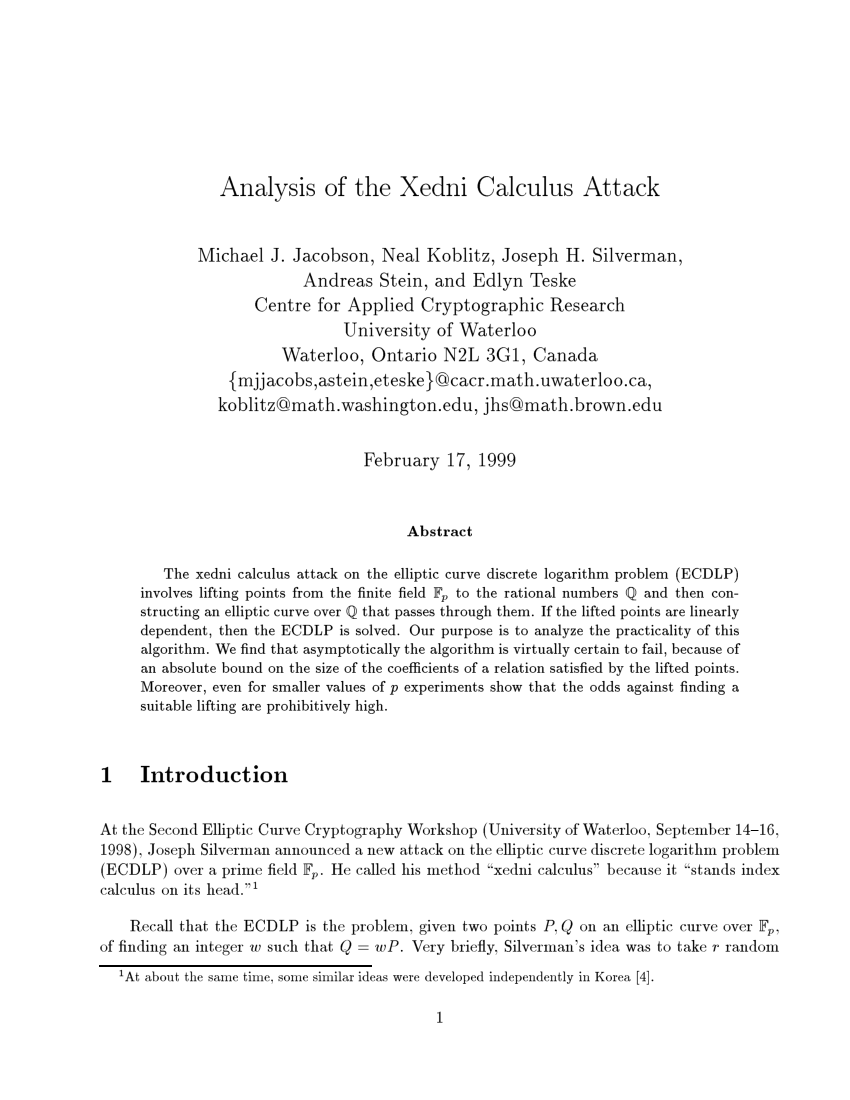 (PDF) Analysis of the Xedni Calculus Attack