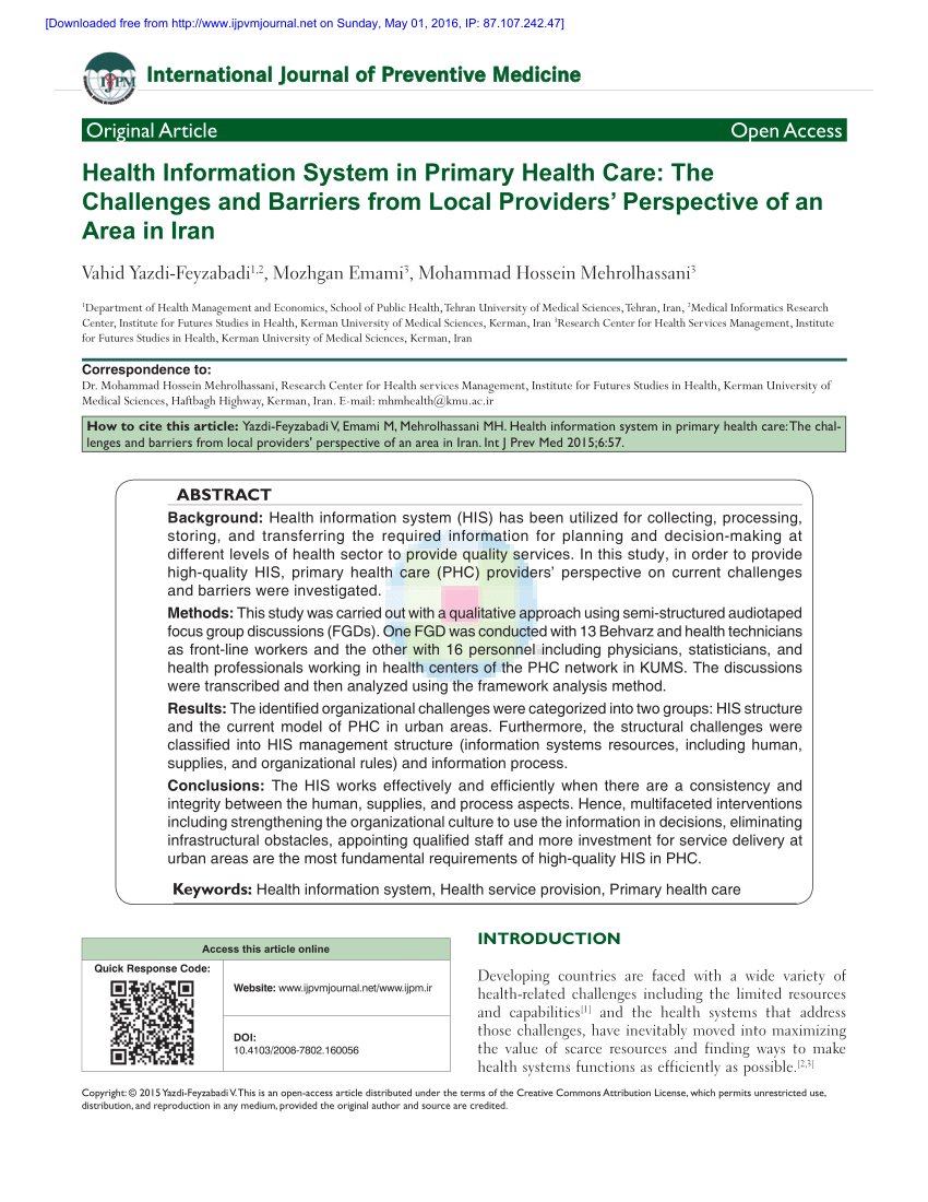Pdf Health Information System In Primary Health Care The