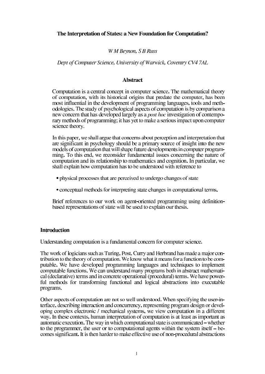 PDF) The Interpretation of States: a New Foundation for Computation?