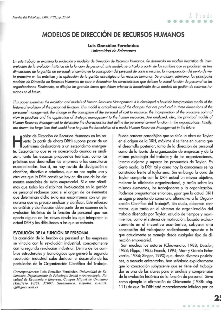 PDF) Modelos de dirección de recursos humanos