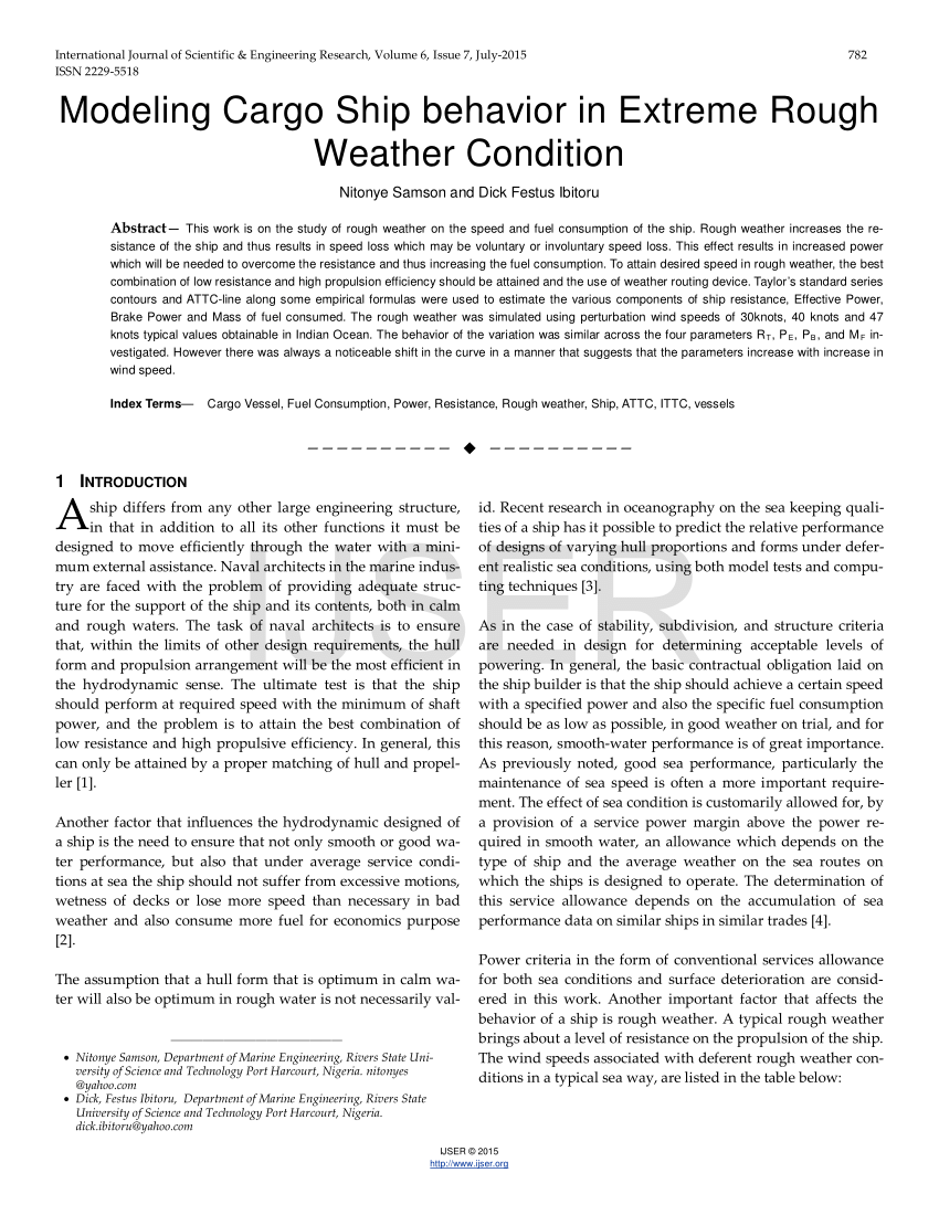 PDF) Modeling Cargo Ship behavior in Extreme Rough Weather Condition