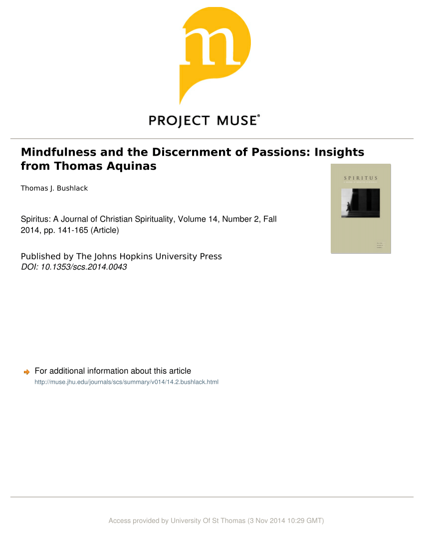 PDF) Mindfulness and the Discernment of Passions: Insights from Thomas  Aquinas