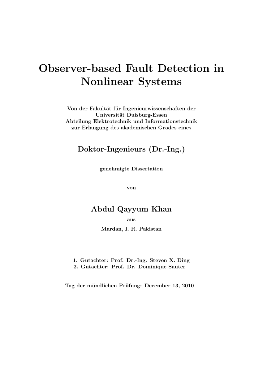 Pdf Observer Based Fault Detection In Nonlinear Systems