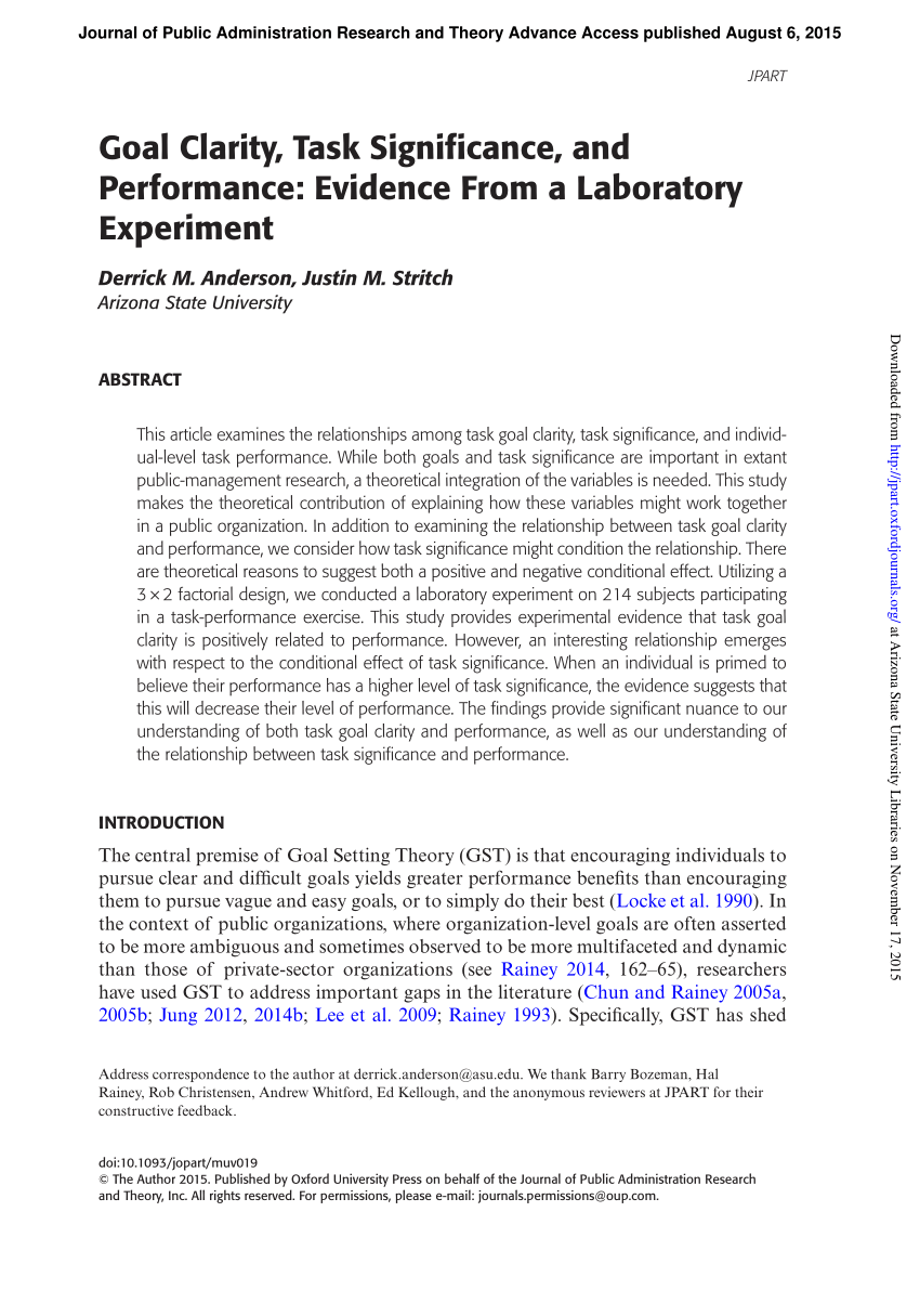 (PDF) Goal Clarity, Task Significance, and Performance Evidence From a