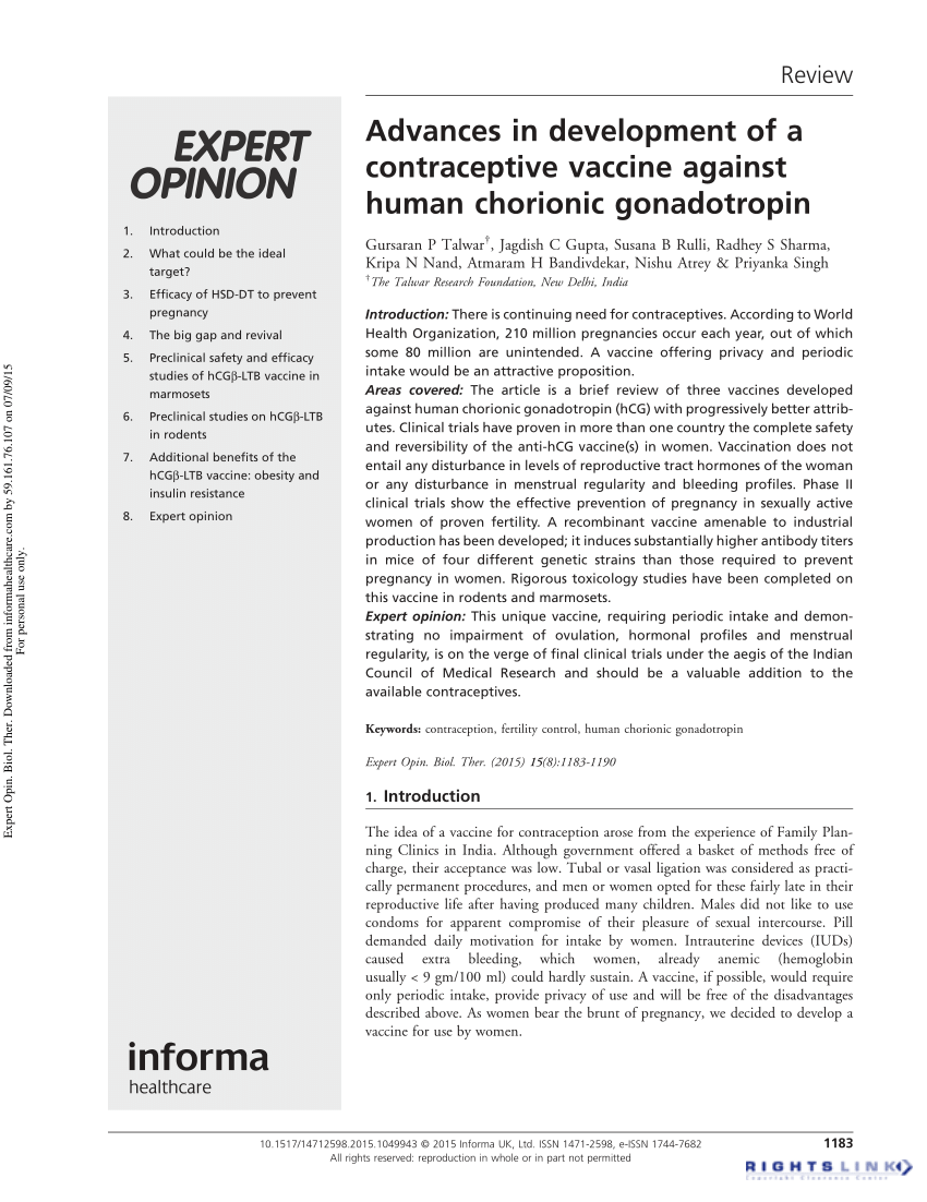(PDF) Advances in development of a contraceptive vaccine against human ...