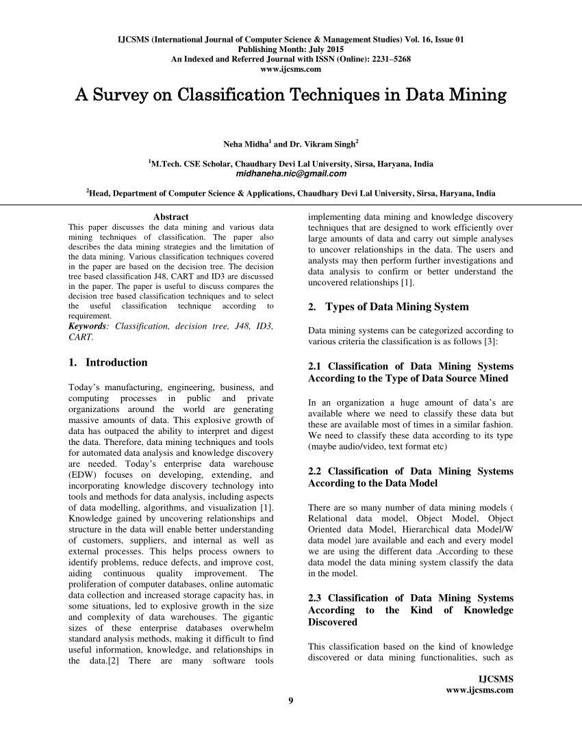 classification techniques research paper