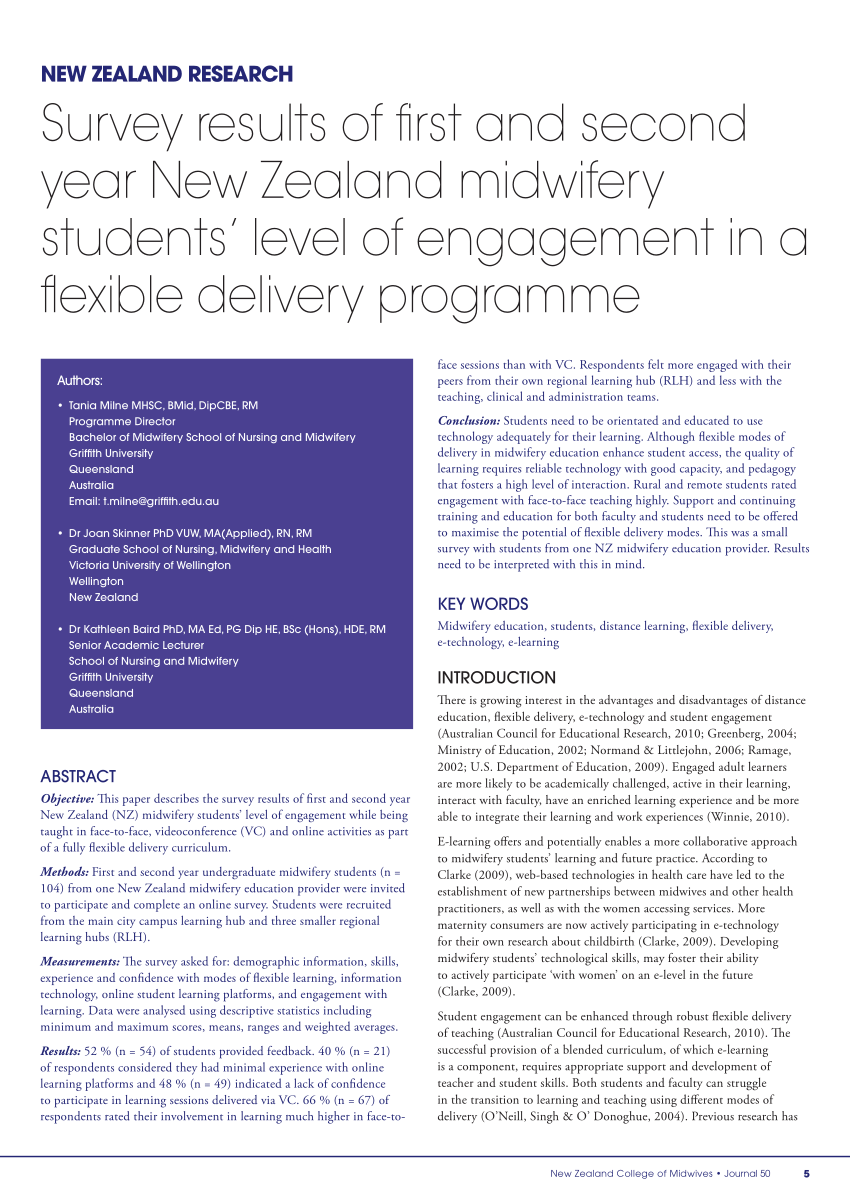 Pdf Survey Results Of First And Second Year New Zealand Midwifery - pdf survey results of first and second year new zealand midwifery students level of engagement in a flexible delivery programme