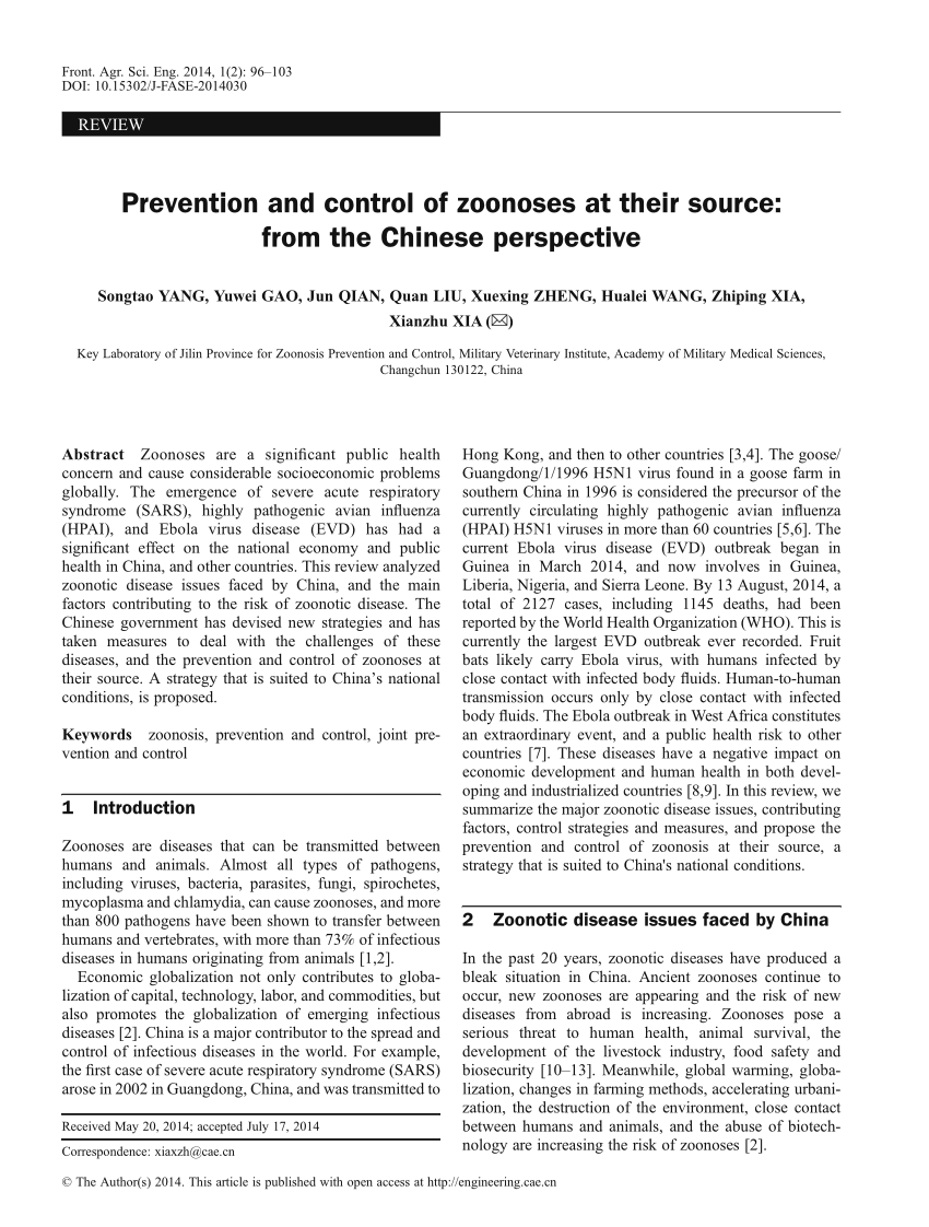 PDF) Prevention and control of zoonoses at their source: From the ...