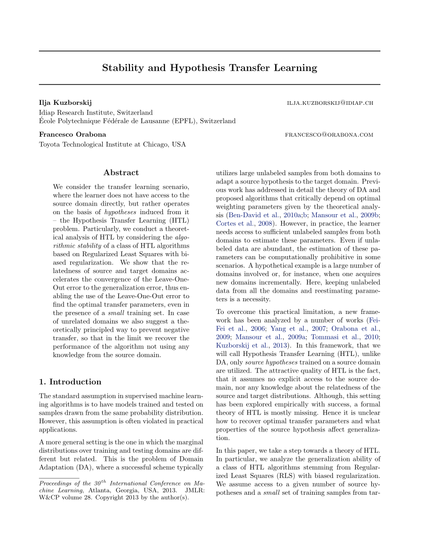 stability and hypothesis transfer learning