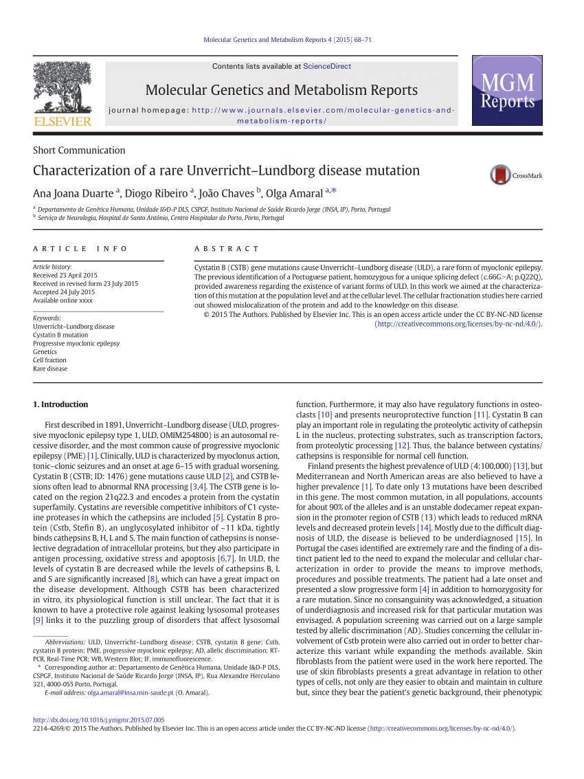 (PDF) Characterization of a rare Unverricht–Lundborg disease mutation