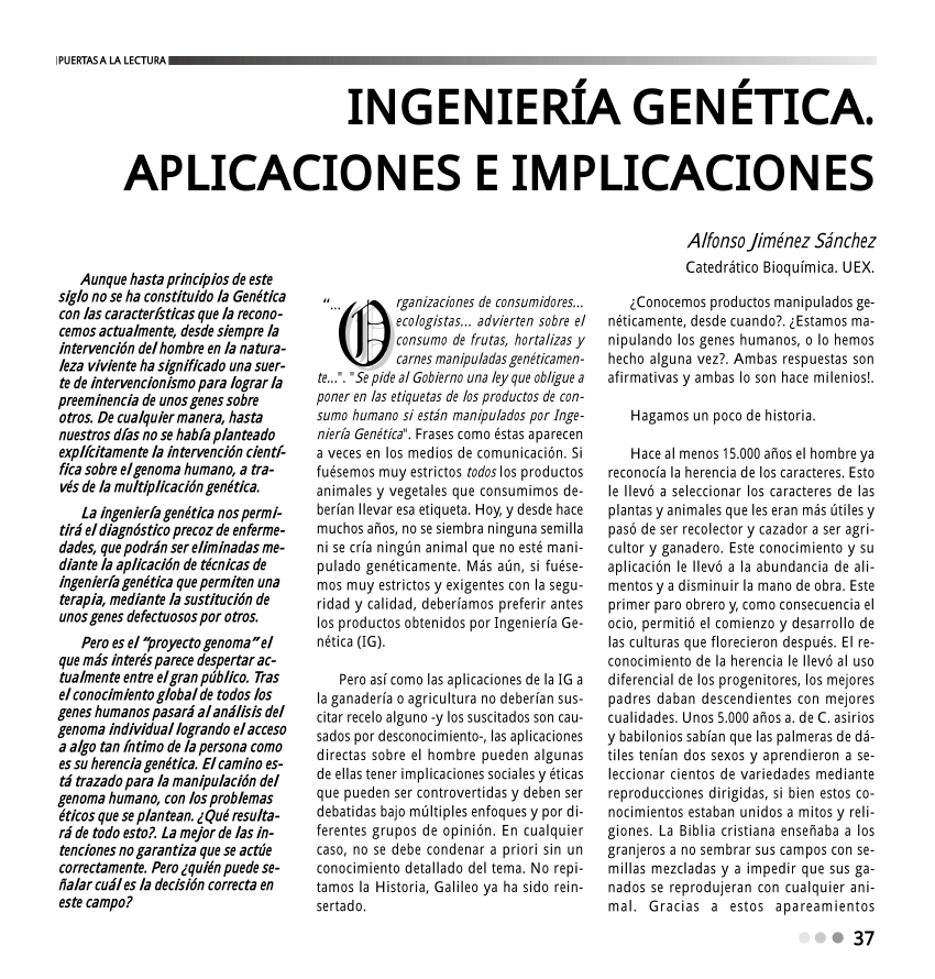 Pdf Ingenieria Genetica Aplicaciones E Implicaciones