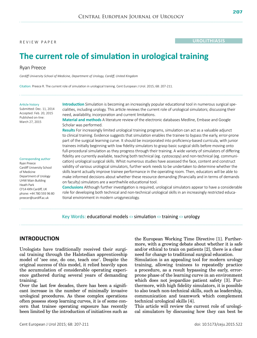 Et kors Tilskud arm PDF) The current role of simulation in urological training