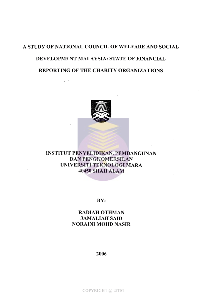 Pdf A Study Of National Council Of Welfare And Social Development Malaysia State Of Financial Reporting Of The Charity Organizations