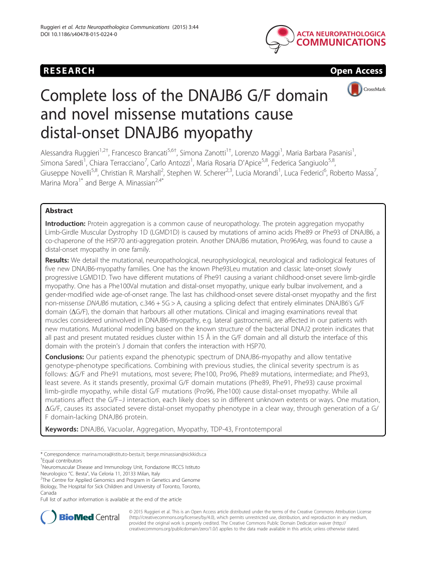 Pdf Complete Loss Of The Dnajb6 Gf Domain And Novel