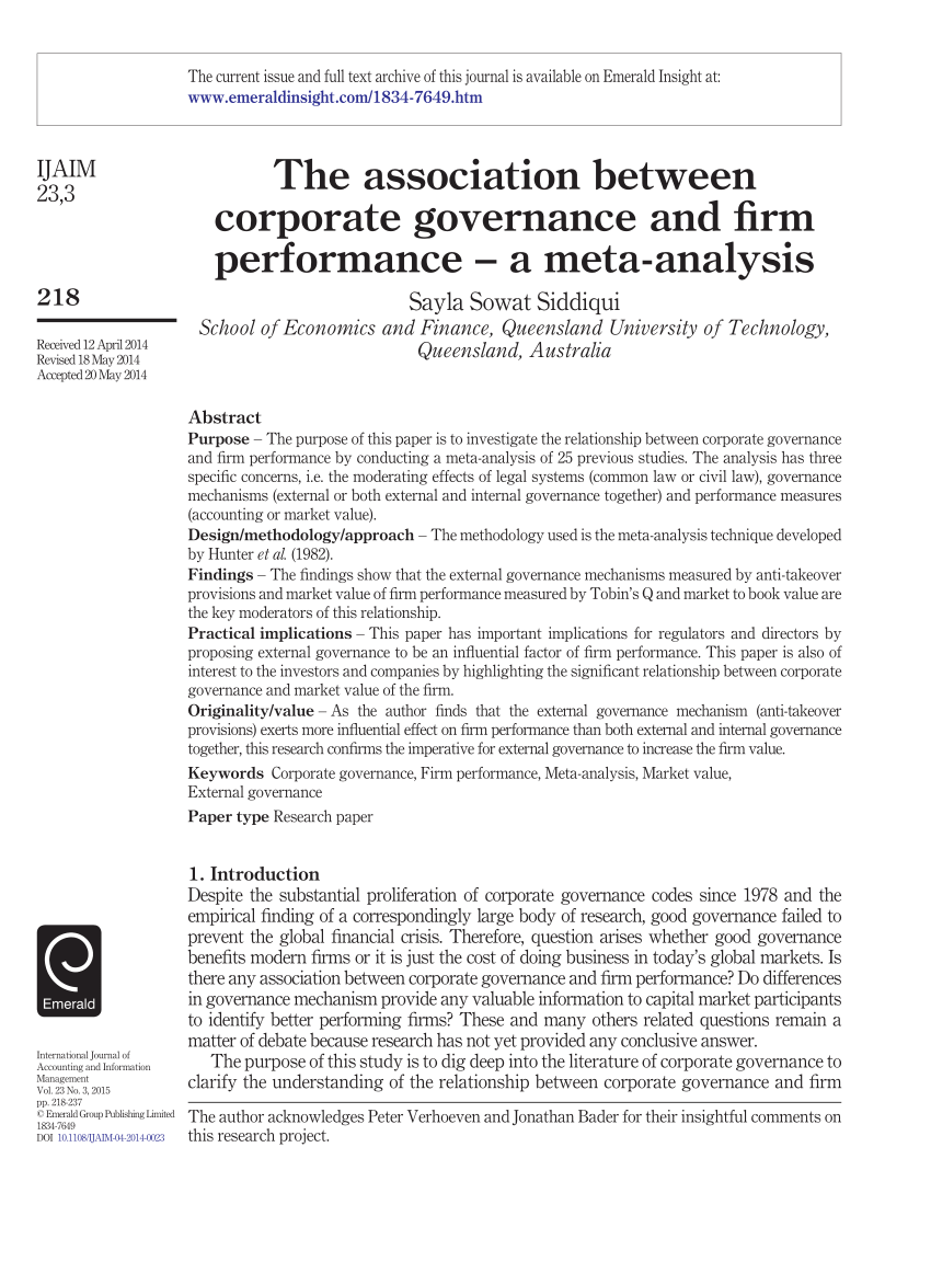 corporate governance and firm performance