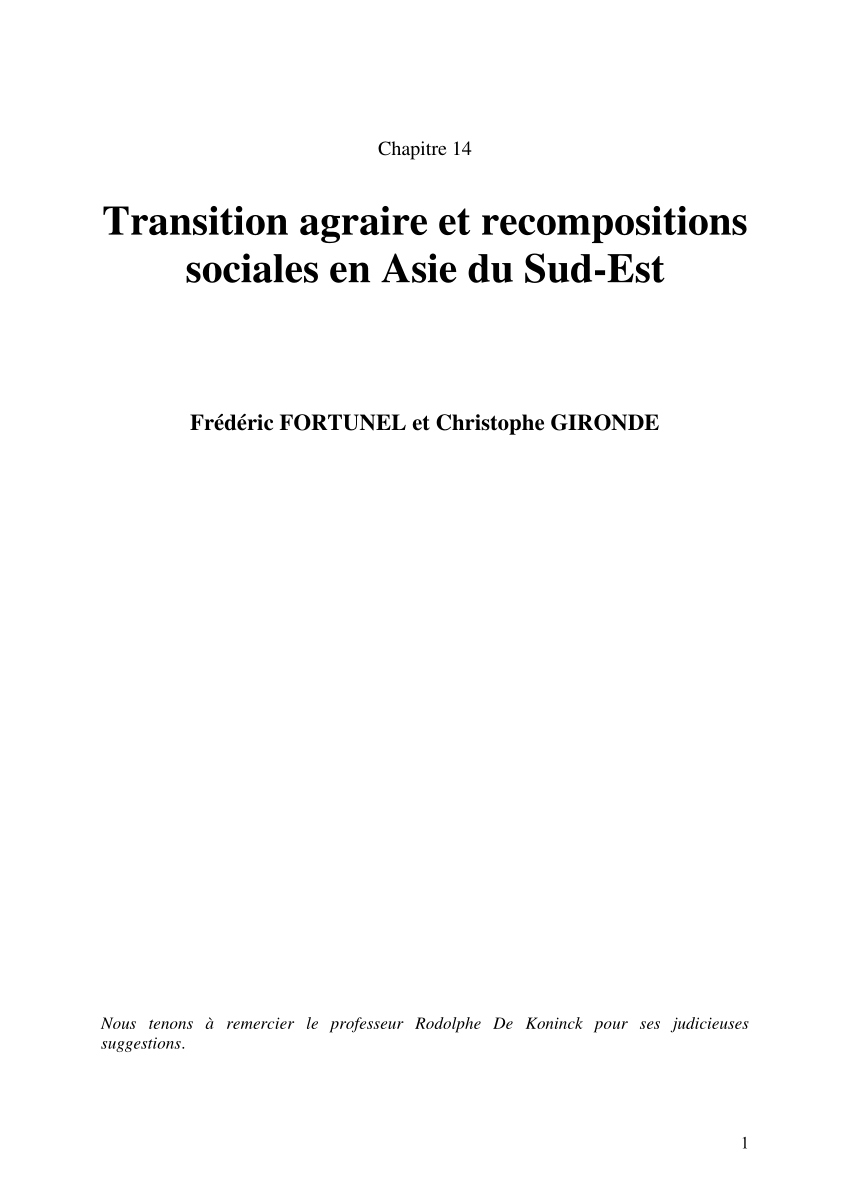 Pdf Transition Agraire Et Recompositions Sociales En Asie Du Sud Est