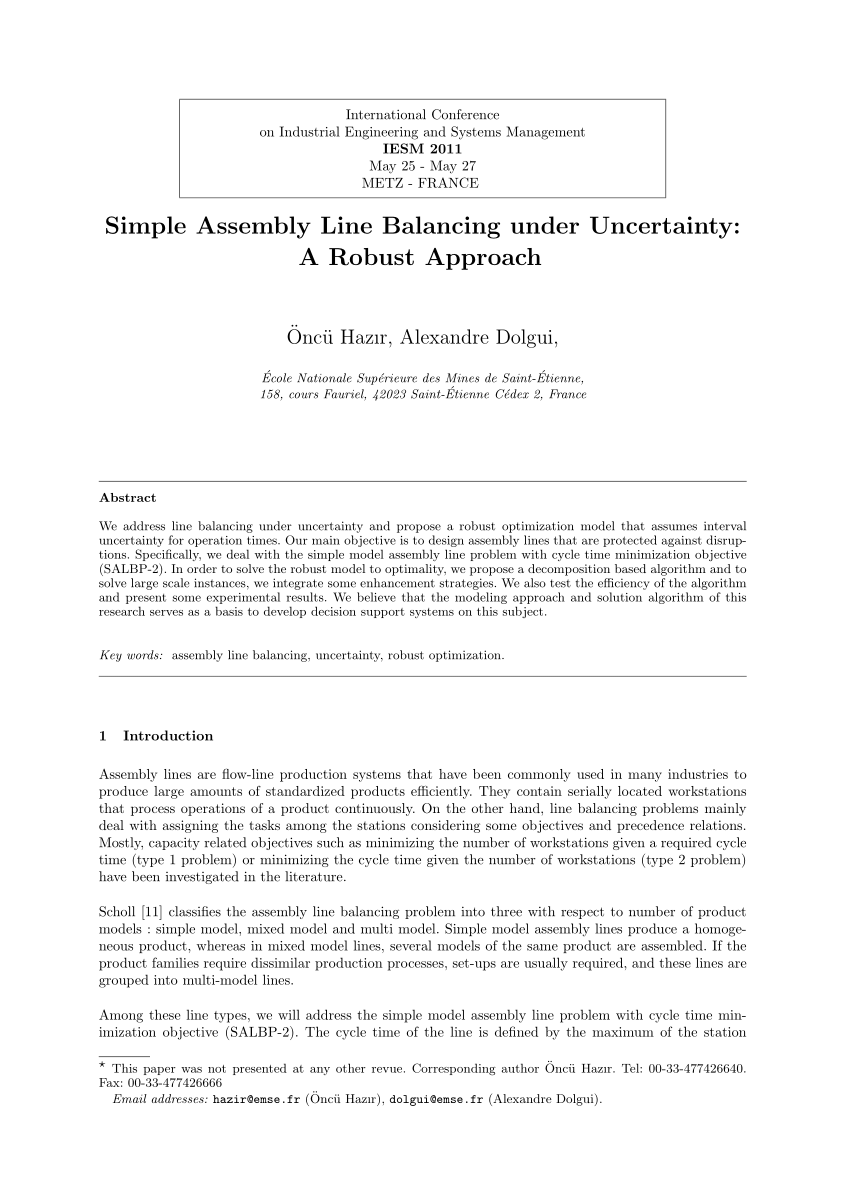 Balancing and Sequencing of Assembly Lines