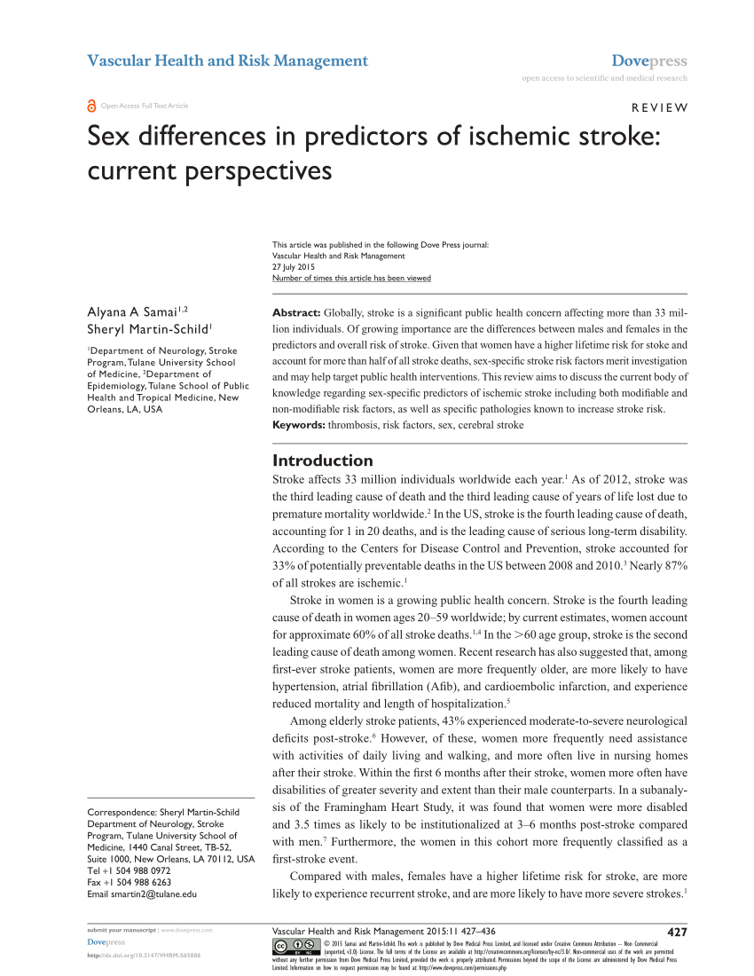 Pdf Sex Differences In Predictors Of Ischemic Stroke Current Perspectives