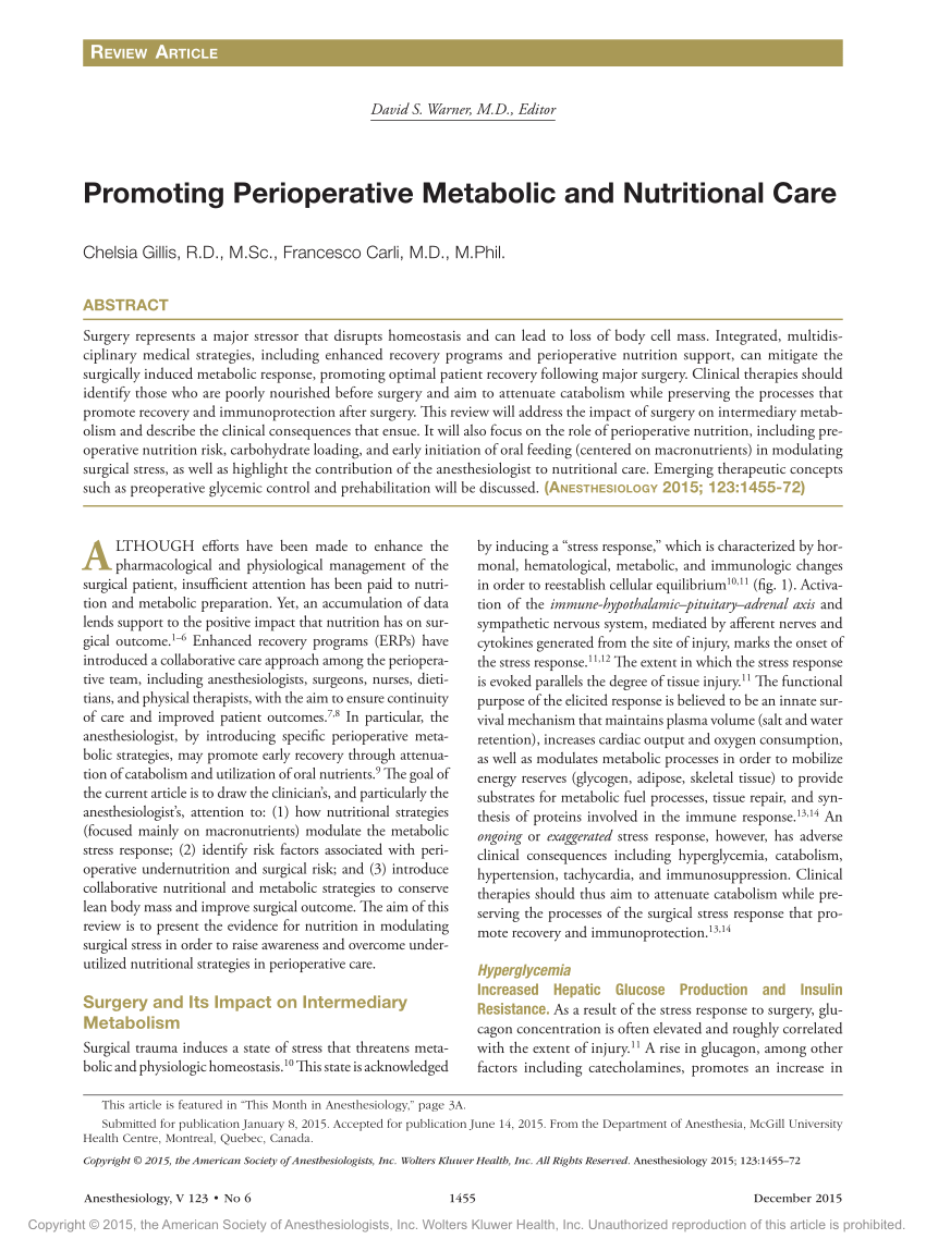 Pdf Promoting Perioperative Metabolic And Nutritional Care