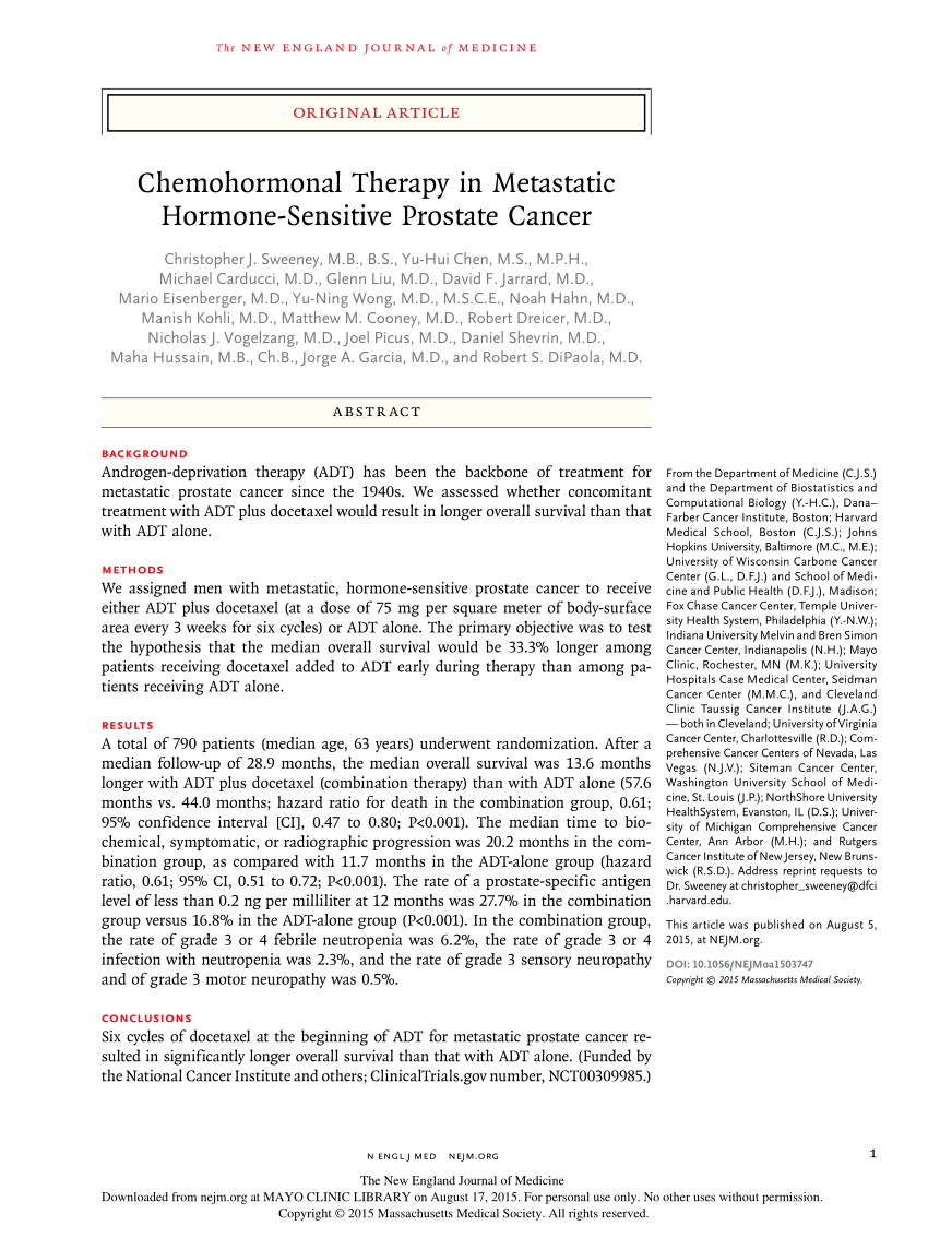 (PDF) Chemohormonal Therapy in Metastatic Hormone