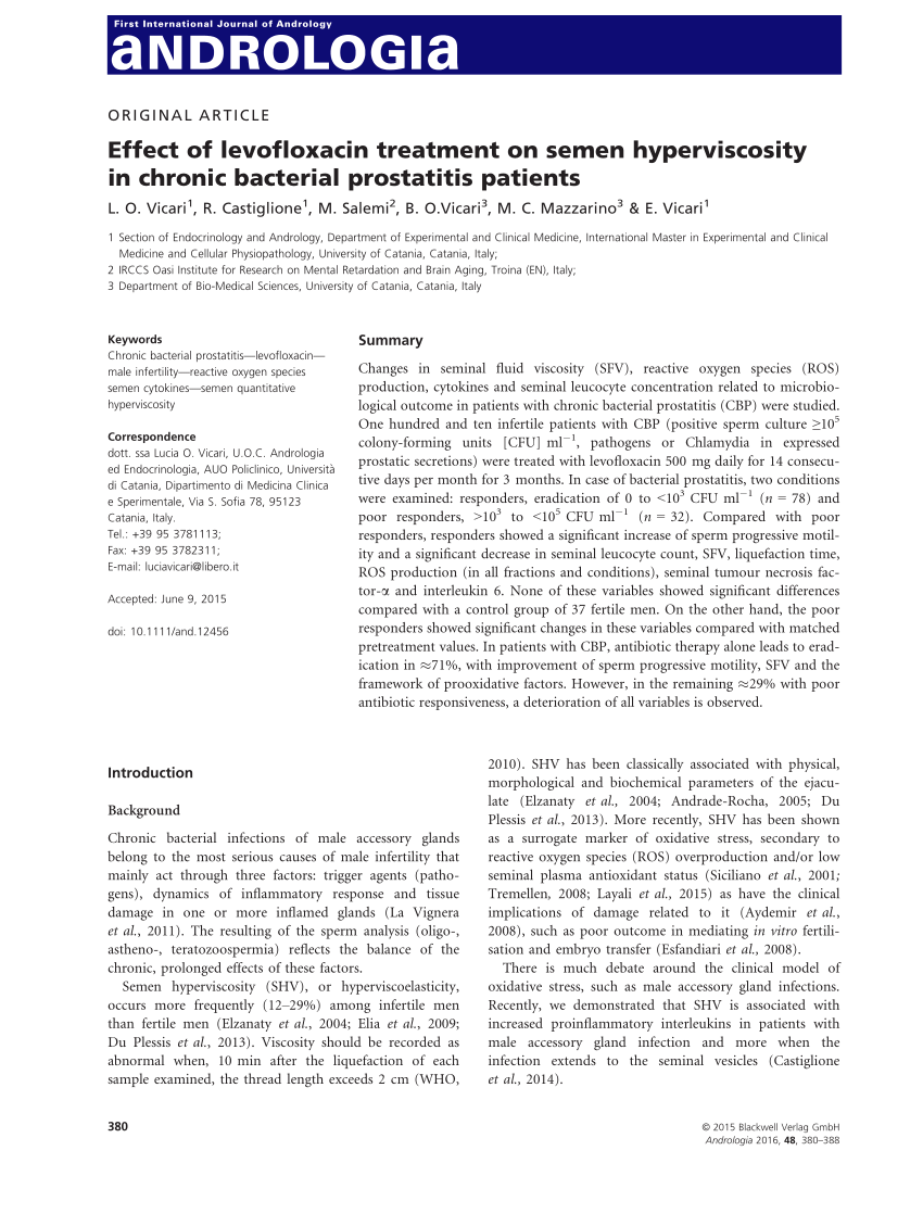 levofloxacin in chronic bacterial prostatitis patients