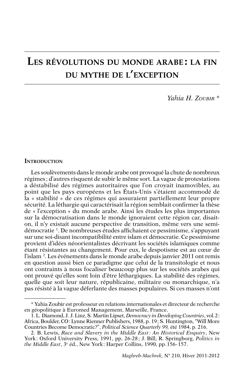 Pdf Les Revolutions Du Monde Arabe La Fin Du Mythe De L Exception