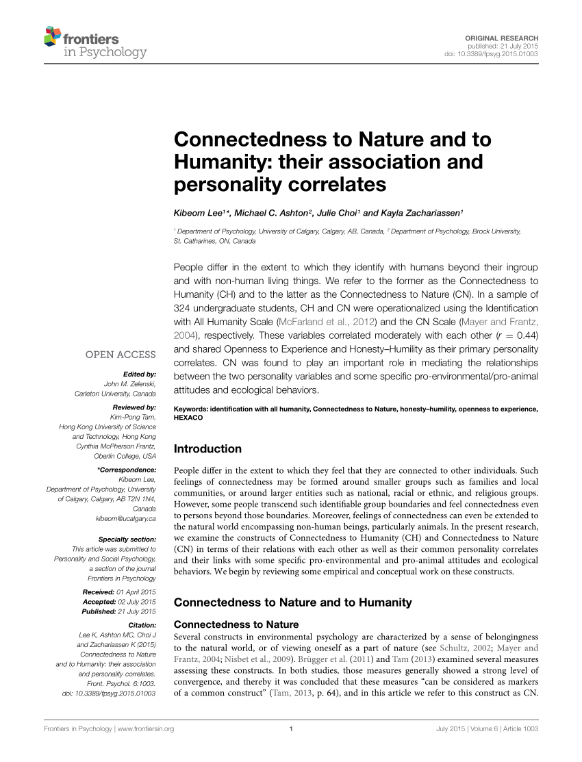 Bliv sammenfiltret jeg behøver skrå PDF) Connectedness to Nature and to Humanity: Their Association and  Personality Correlates