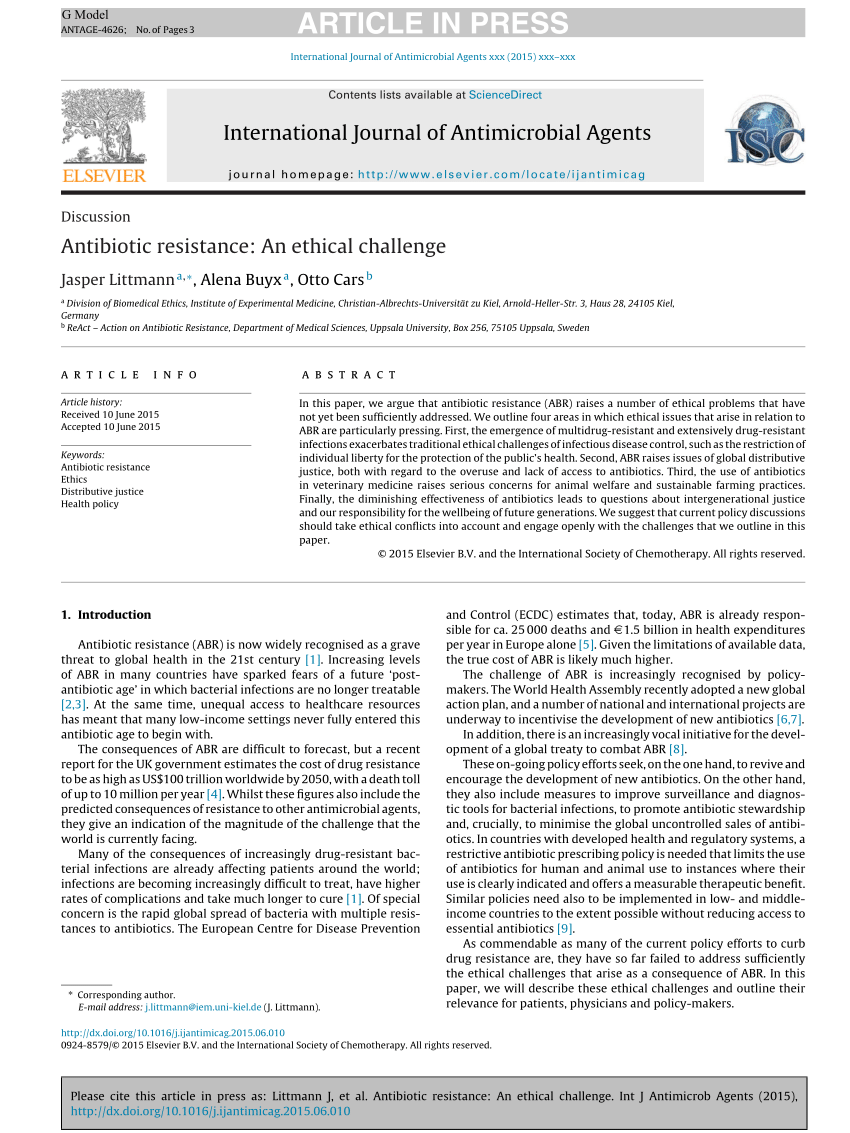 Pdf Antibiotic Resistance An Ethical Challenge