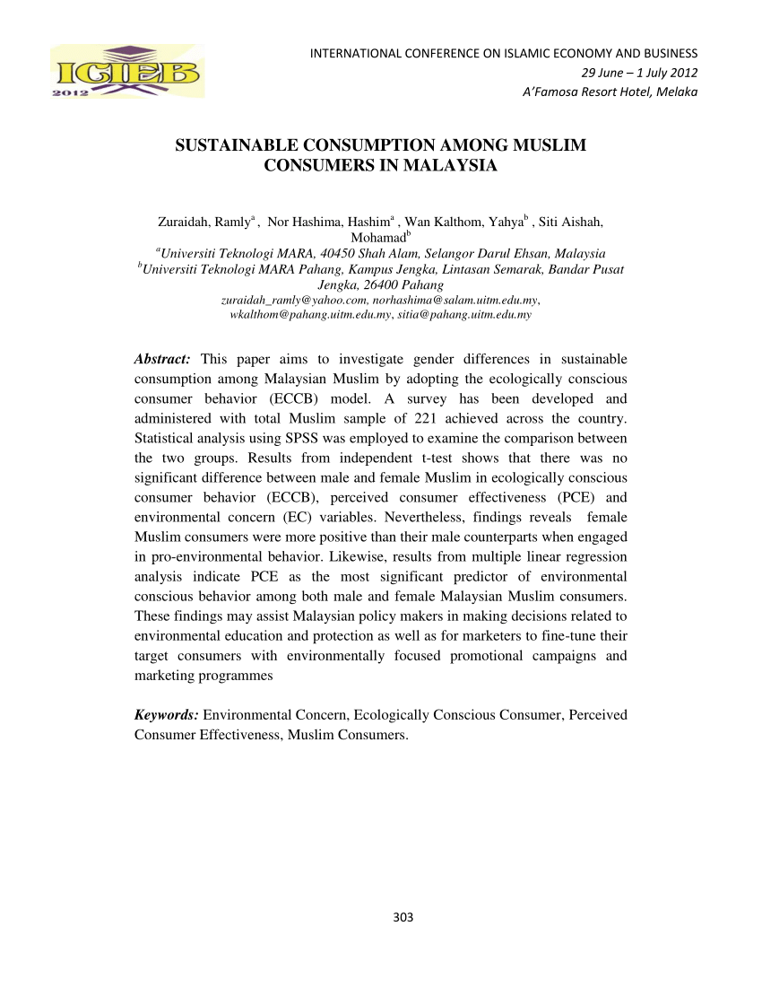 PDF) SUSTAINABLE CONSUMPTION AMONG MUSLIM CONSUMERS IN MALAYSIA