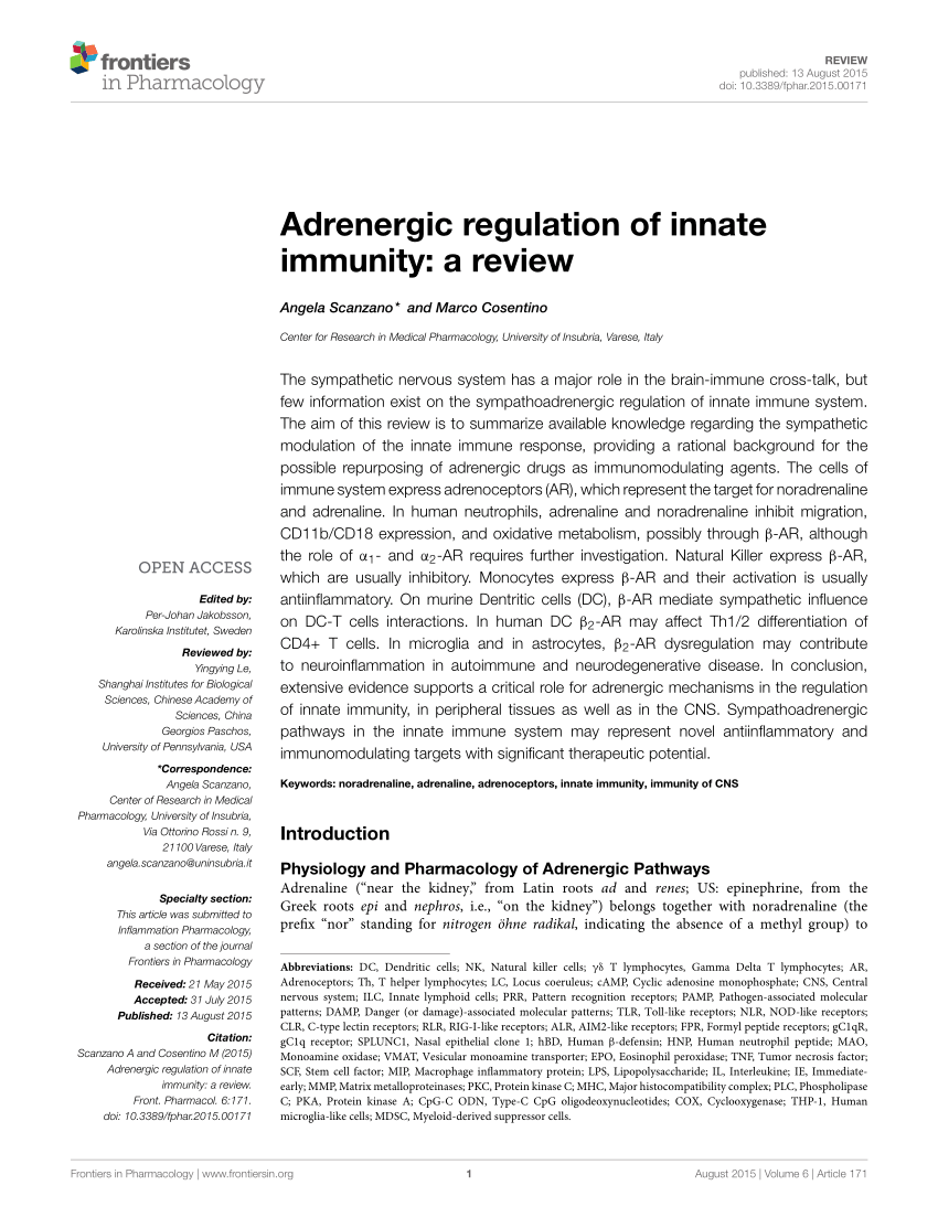 PDF) Adrenergic regulation of innate immunity: a review