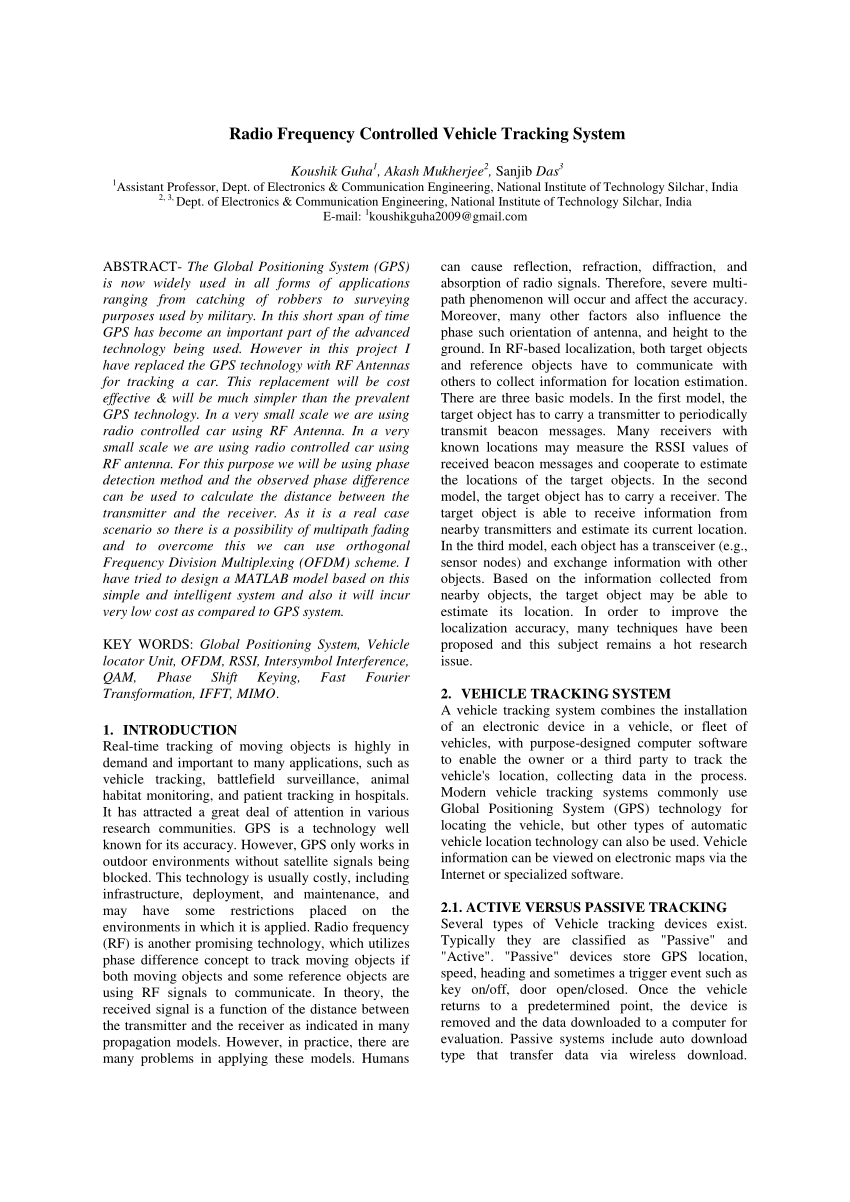 Pdf Radio Frequency Controlled Vehicle Tracking System