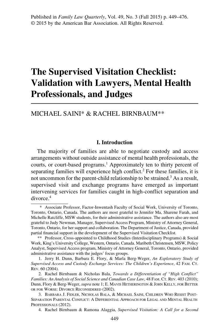 (PDF) Supervised Visitation Checklist: Validation with lawyers mental