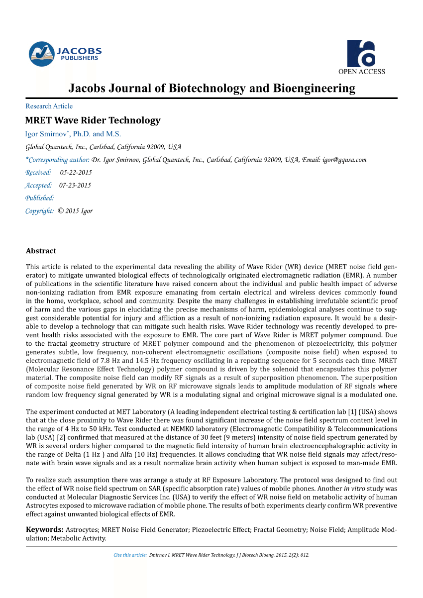 (PDF) Jacobs Journal of Biotechnology and Bioengineering MRET Wave