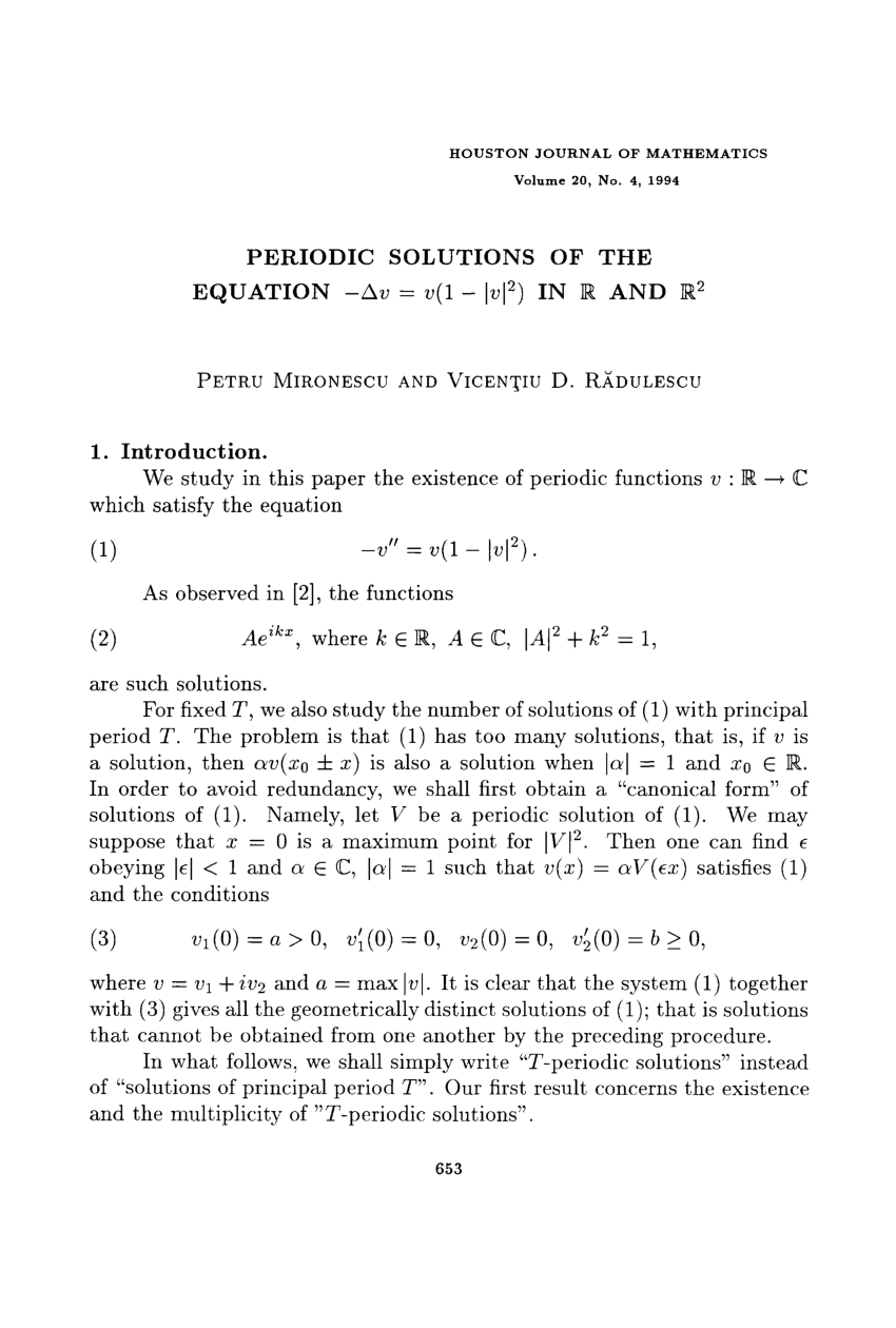 Pdf Periodic Solutions Of The Equation Dv V 1 V In R And R