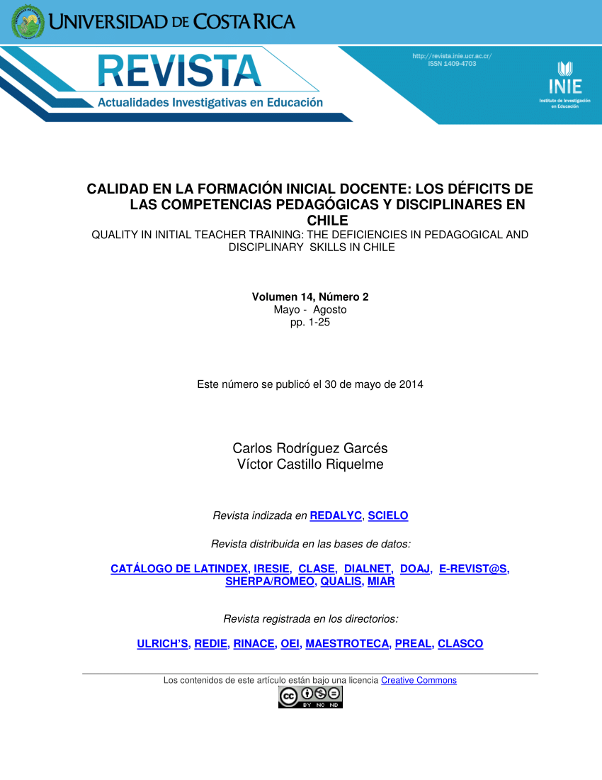 Pdf Calidad En La Formacion Inicial Docente Los Deficits De Las Competencias Pedagogicas Y Disciplinares En Chile Quality In Initial Teacher Training The Deficiencies In Pedagogical And Disciplinary Skills In Chile