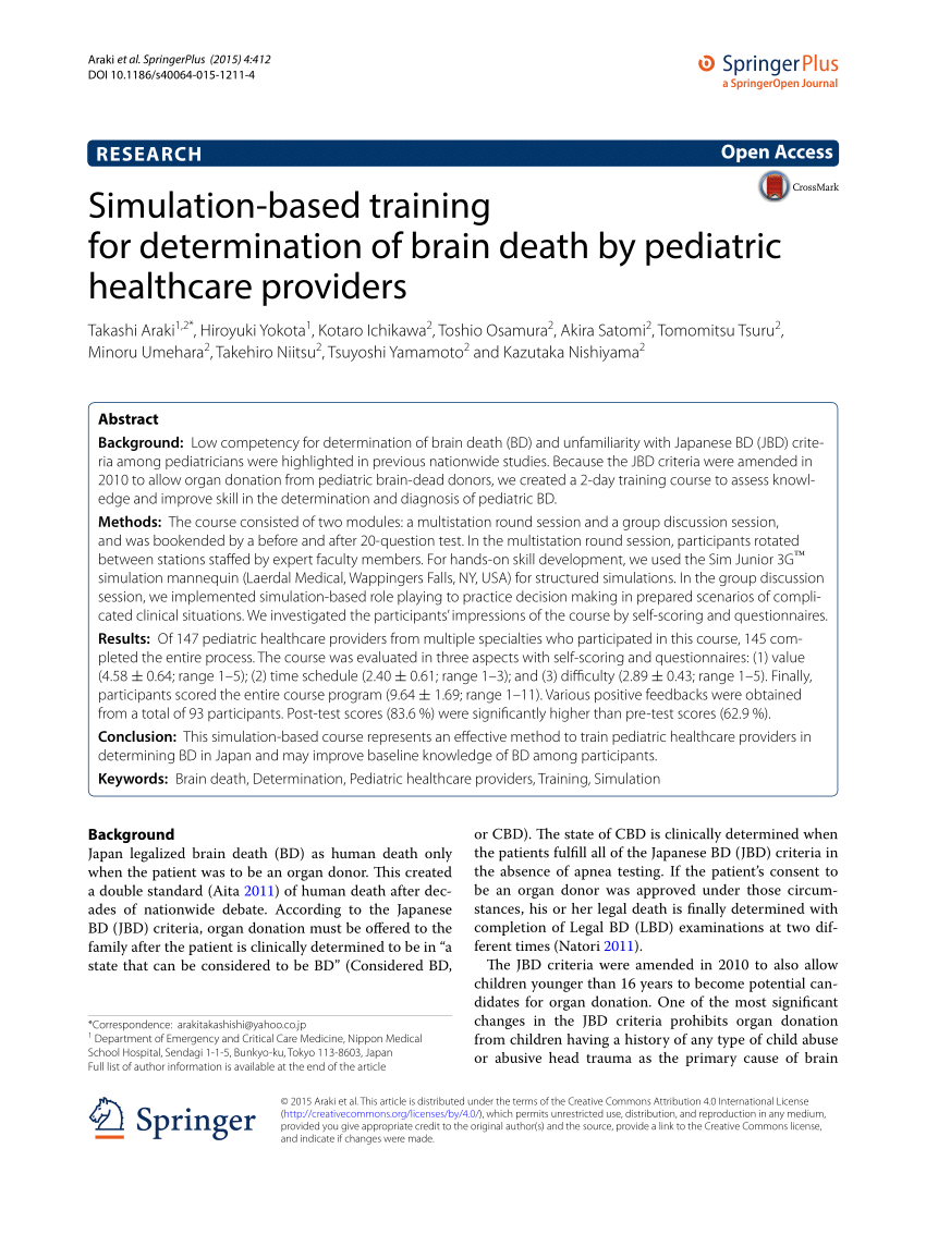 (PDF) Simulationbased training for determination of brain death by