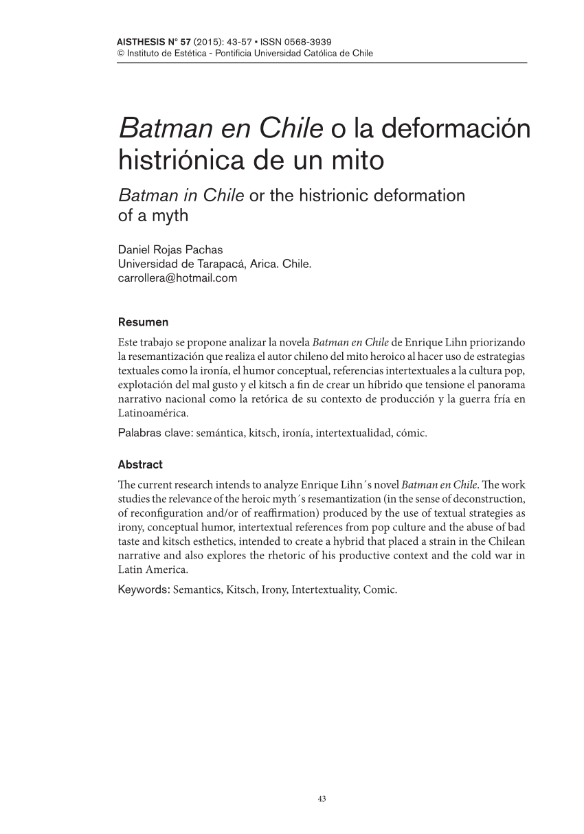 PDF) Batman en Chile o la deformación histriónica de un mito