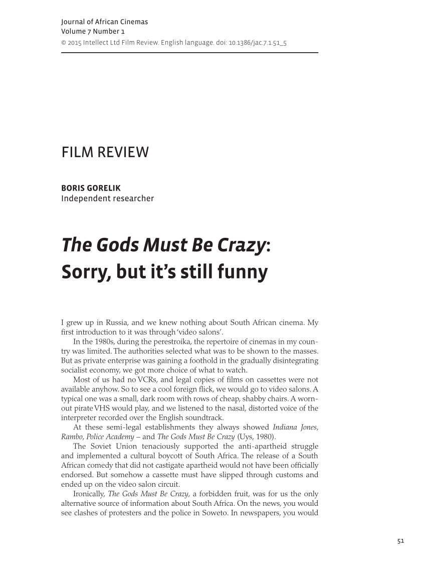 PDF) The Gods Must Be Crazy: Sorry, but it's still funny