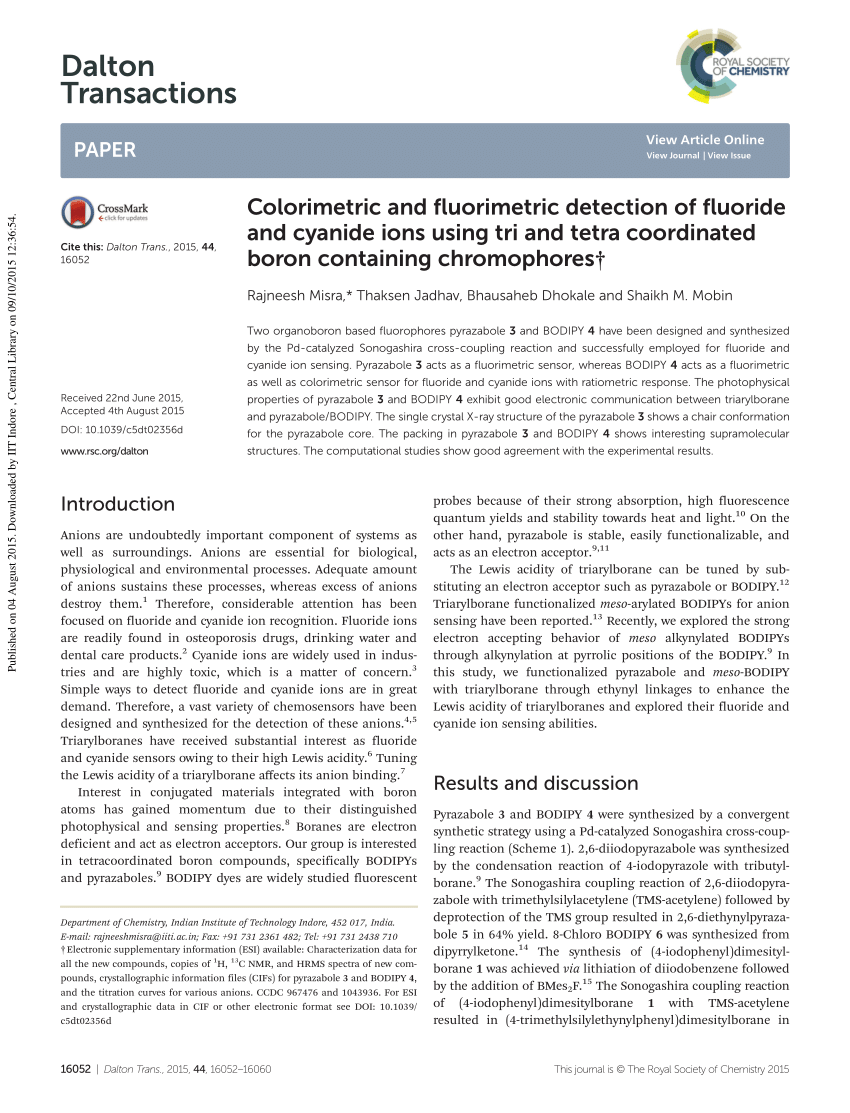 Triarylborane Substituted Naphthalimide As A Fluoride And