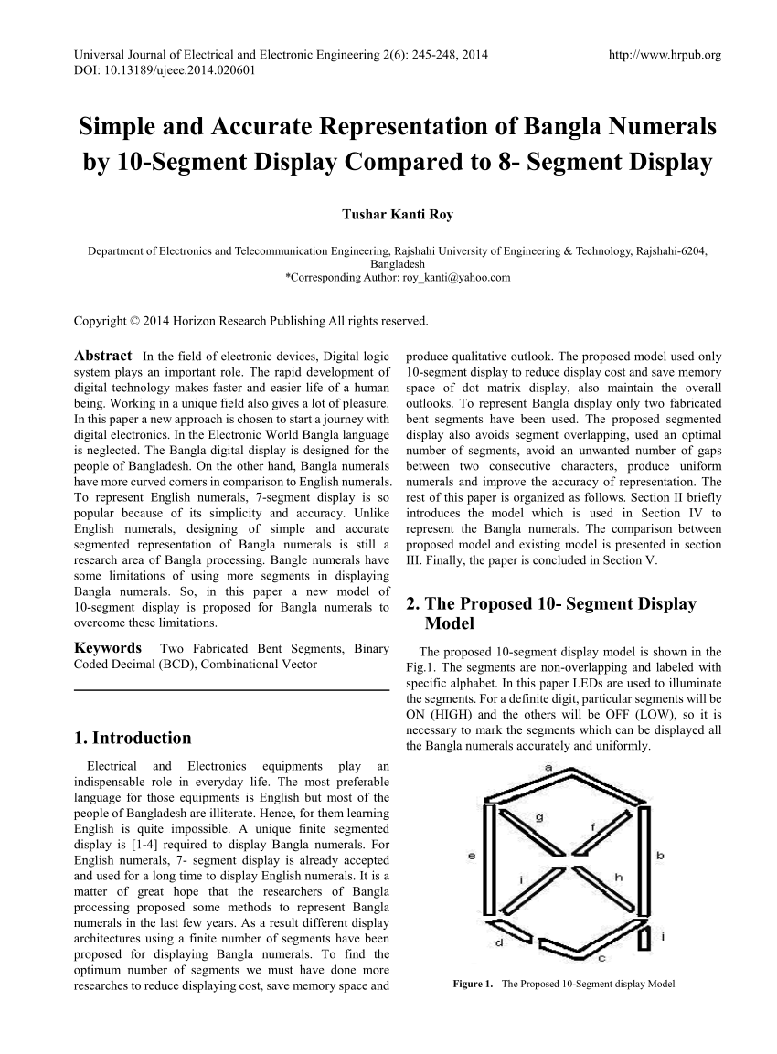 Pdf Simple And Accurate Representation Of Bangla Numerals By 10 Segment Display Compared To 8 4005