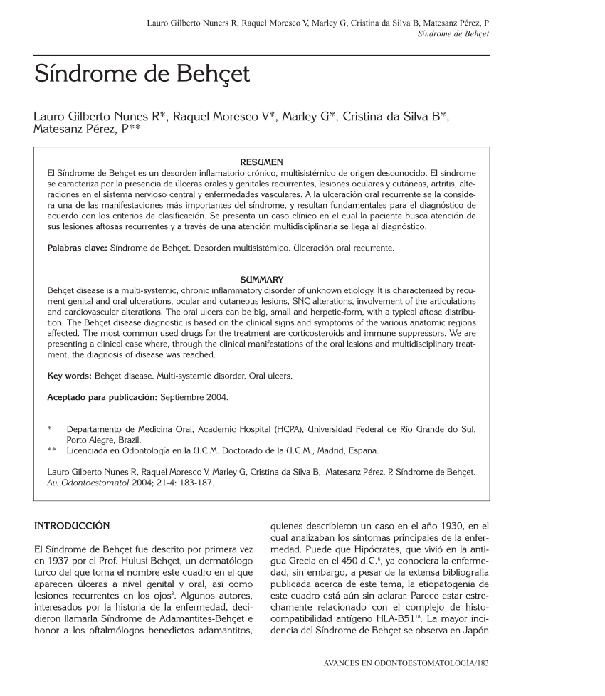 Pdf Sindrome De Behcet