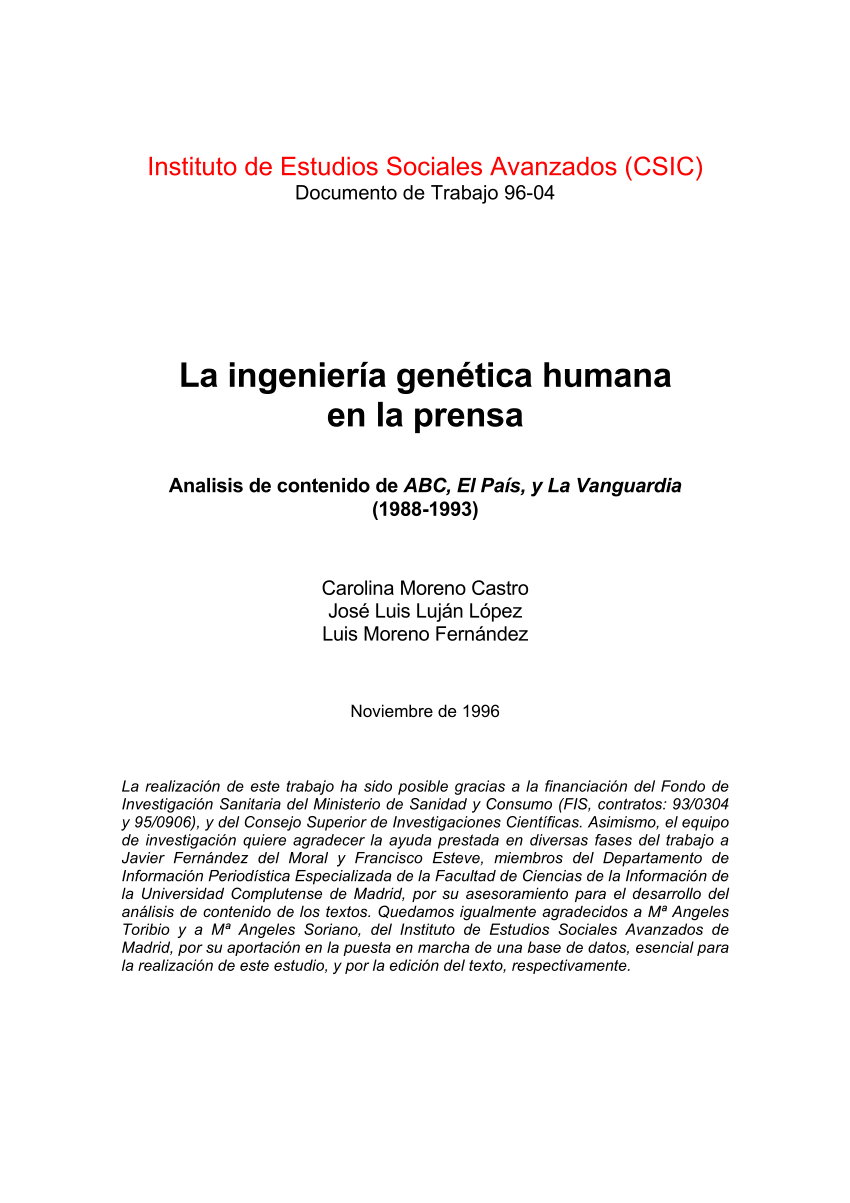 Pdf La Ingenieria Genetica Humana En La Prensa Analisis De