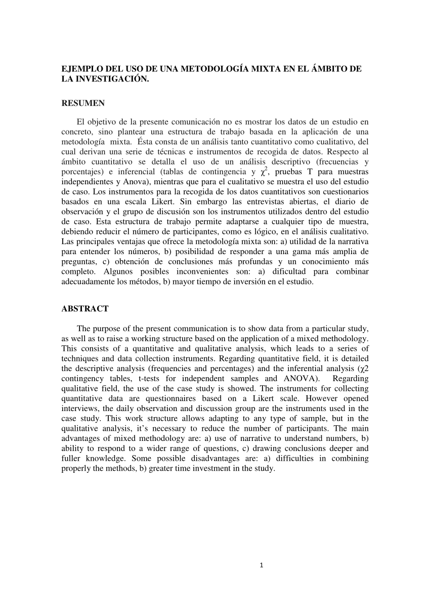 (PDF) Ejemplo del uso de una metodología mixta en el