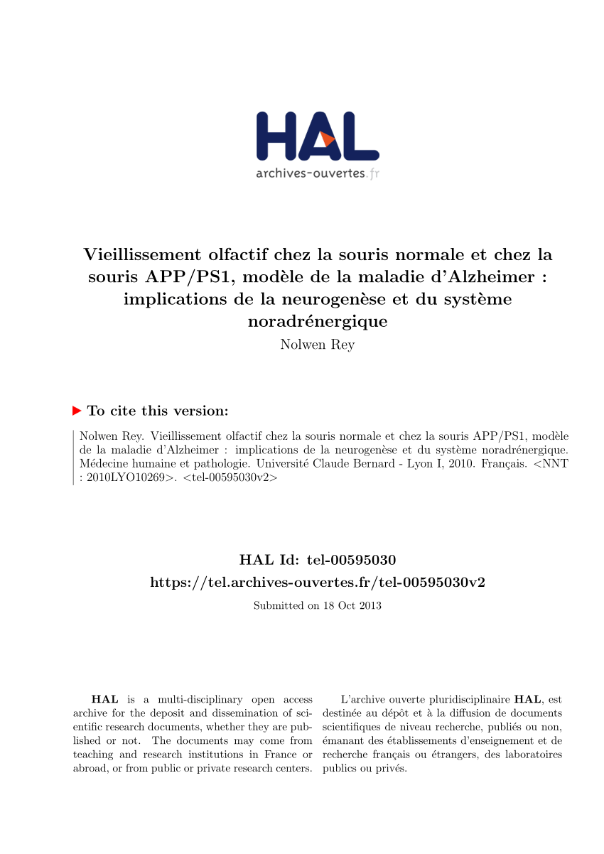 Pdf Olfactory Aging In Normal Mice And In An Alzheimer Disease Model Implication Of Neurogenesis And Noradrenergic System