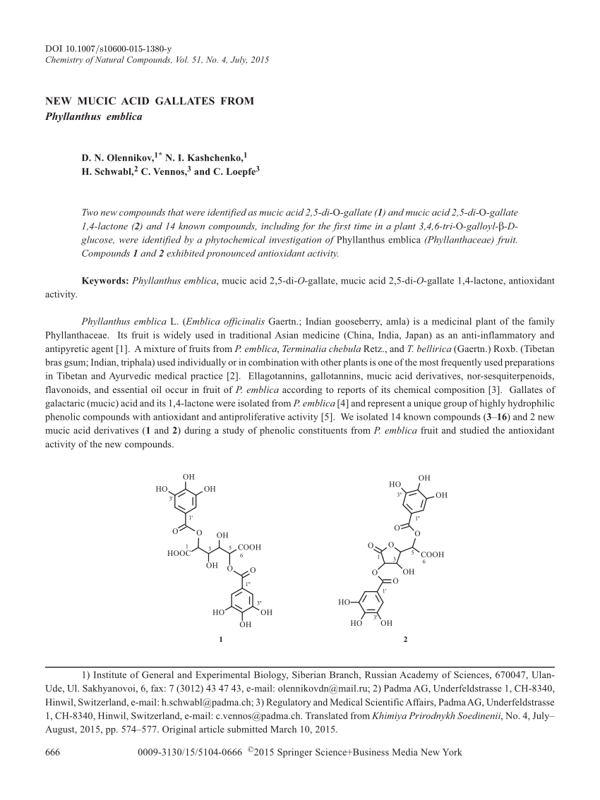 Pdf New Mucic Acid Gallates From Phyllanthus Emblica