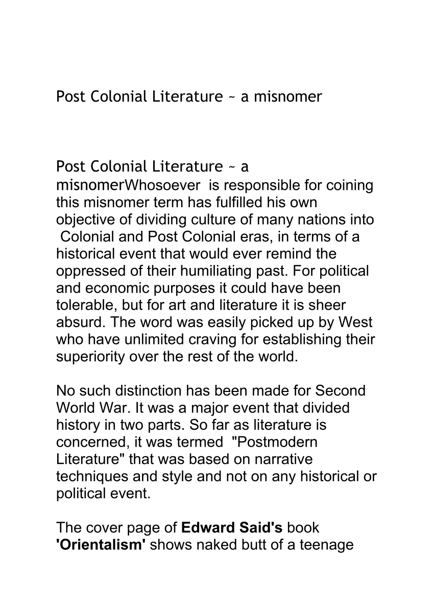 research paper on post colonial literature