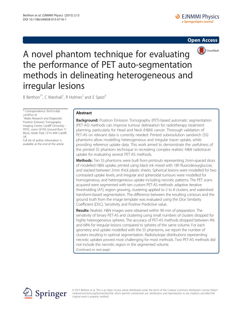 indtryk Saga korrelat PDF) A novel phantom technique for evaluating the performance of PET  auto-segmentation methods in delineating heterogeneous and irregular lesions